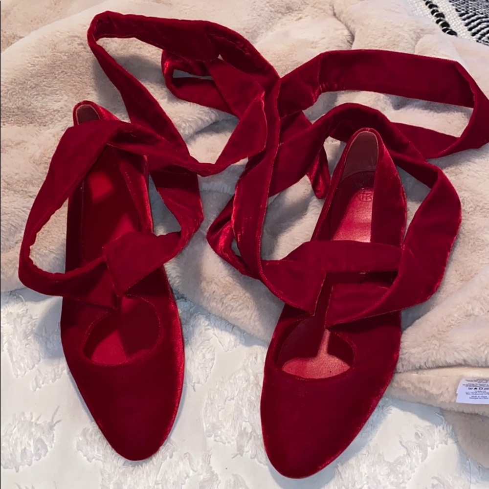 The Row Red Velvet Ballet Flats